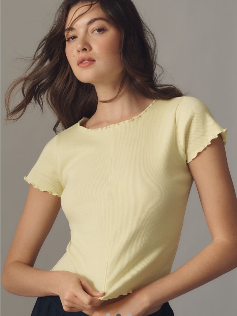 Anthropologie Yellow Ribbed Ruffle Short Sleeve Top NWT!